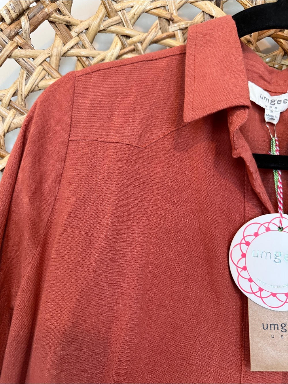 Umgee Terracotta Button-Front Peplum Shirt - Picture 4 of 13